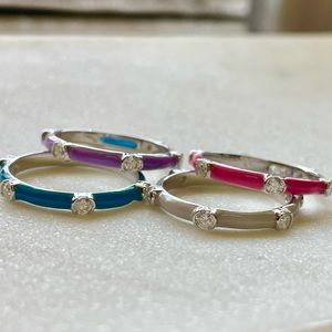 Starlight Enamel Ring Moissanite Sterling Silver Stackable Colorful